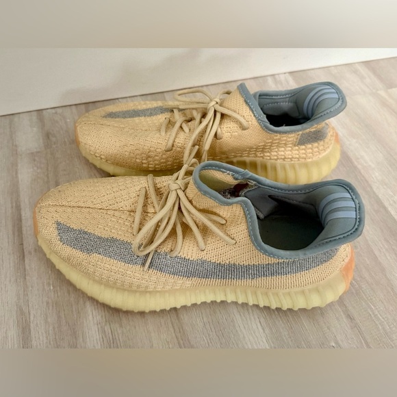 Yeezy x Adidas Boost 350 Tan & Blue Linen Fabric Sneakers Shoes sz 7 - Picture 2 of 11